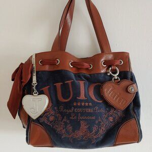 Vintage Juicy Couture Daydreamer Bag Tote Purse Brown Navy Blue Royal Party Y2K